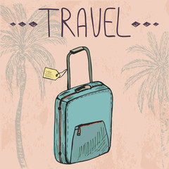 Template with doodle style travel bag