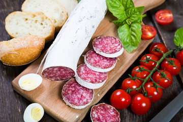 Salami bread with basil and cherry tomatoes