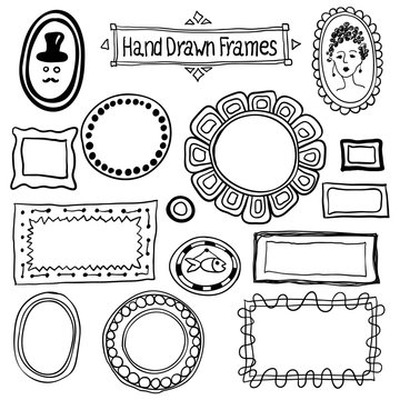 Vector hand drawn frames set in vintage style