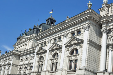 Fototapeta na wymiar Side facade of Lviv State Academic Opera and Ballet Theatre