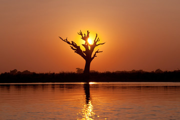 Taungthaman Lake in Amarapura, Myanmar