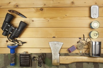Preparing for summer camping. Things needed for an epic adventure. Sales of camping equipment....