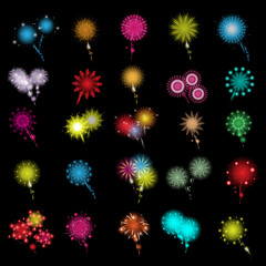 Fireworks Icons Set - Isolated On Black Background - Vector Illustration, Graphic Design, Editable For Your Design