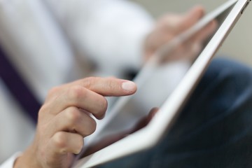 Tablet, using, laptop.