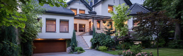 Modern house in the evening