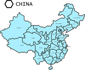 Vereinfachte Vektor Karte von China mit hexagonalem Linienmuster