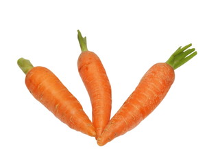 fresh orange carrots isolated on white background, with clipping path