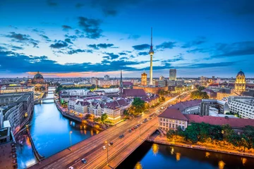 Deurstickers Berlin skyline panorama with dramatic clouds in twilight at dusk, Germany © JFL Photography