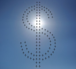 Airplane silhouettes in the sky