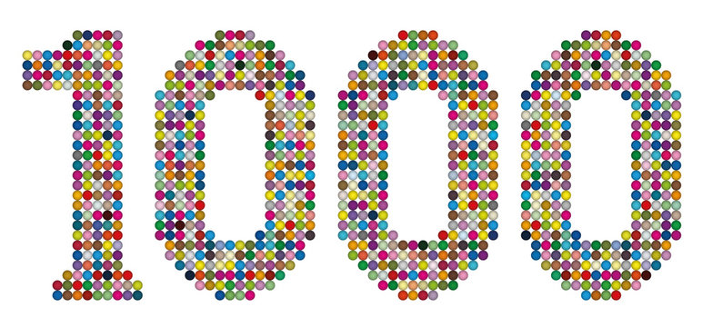 THOUSAND - composed of exactly one thousand colorful balls- isolated vector illustration on white background.