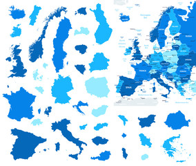 Obraz premium Europe map and country contours - vector Illustration.