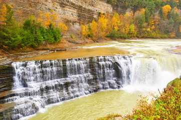 Autumn scene of waterfalls and gorge