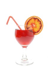 Blood orange cocktail with slices of blood orange