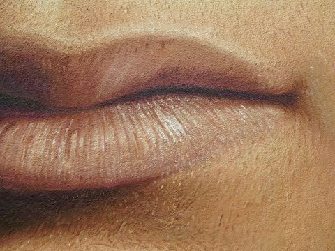 Fine art closeup of mouth on textured canvas