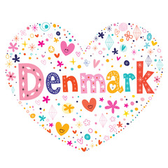 Denmark heart shaped type lettering vector design