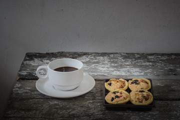 Still Life Cookies and coffee on wooden background