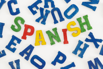 Series modern languages: Word Spanish in colorful letters on white background
