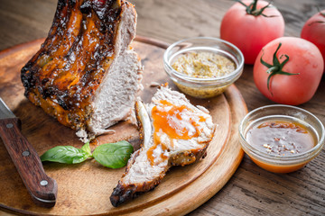 Grilled pork ribs in barbecue sauce