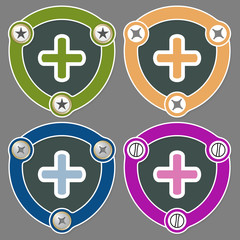 Set of four flat icons and plus symbol