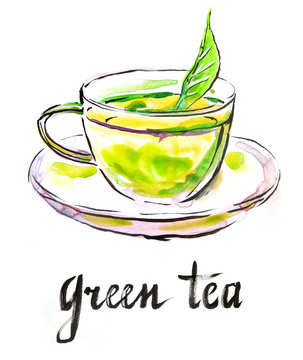 Watercolor green tea