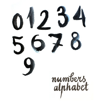 Watercolor black numbers