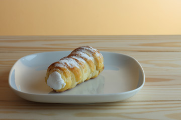 Sweet tube filled egg white, Czech confection called Kremrole.