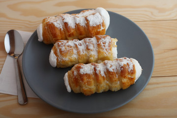 Sweet tubes filled egg white, Czech confection called Kremrole.