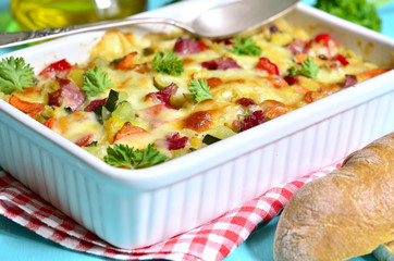Vegetable casserole with pork shank.