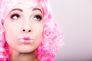 woman with pink wig creative visage