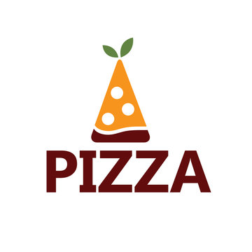 slice of pizza with leaves vector design template