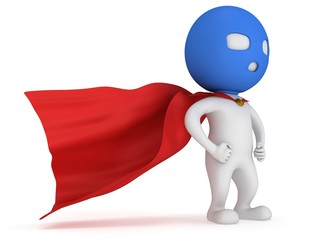 3d man brave superhero with red cloak