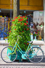 Fototapeta na wymiar Colorful bikes on streets in Amsterdam, Netherlands