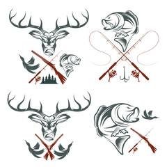 Naklejka premium Set of vintage hunting and fishing labels and design elements