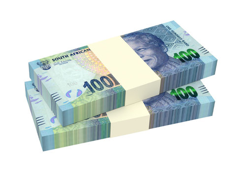South african rands isolated on white background. Computer generated 3D photo rendering.