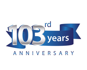 103 Years Anniversary Logo Blue Ribbon