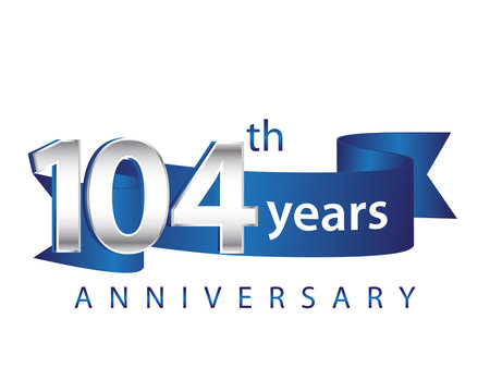 104 Years Anniversary Logo Blue Ribbon