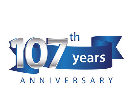 107 Years Anniversary Logo Blue Ribbon
