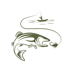 fisherman in boat and trout