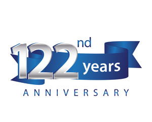 122 Years Anniversary Logo Blue Ribbon