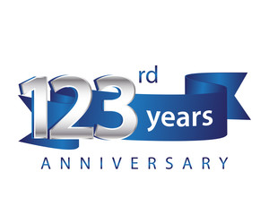 123 Years Anniversary Logo Blue Ribbon