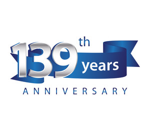 139 Years Anniversary Logo Blue Ribbon
