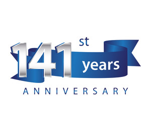 141 Years Anniversary Logo Blue Ribbon