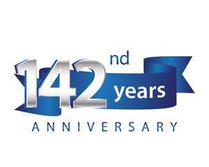 142 Years Anniversary Logo Blue Ribbon