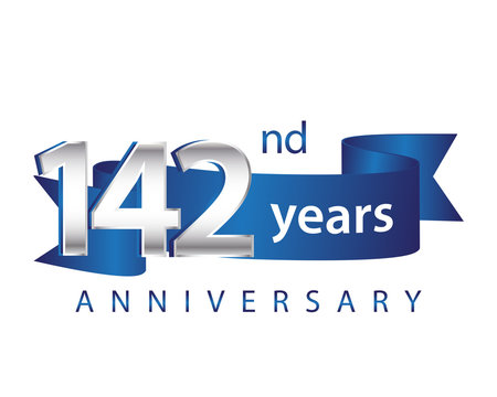 142 Years Anniversary Logo Blue Ribbon