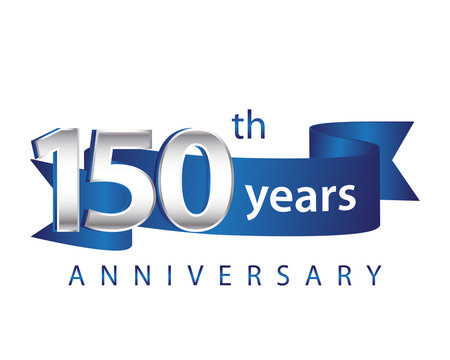 150 Years Anniversary Logo Blue Ribbon