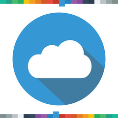 Flat cloud icon in a blue circle with a long shadow.