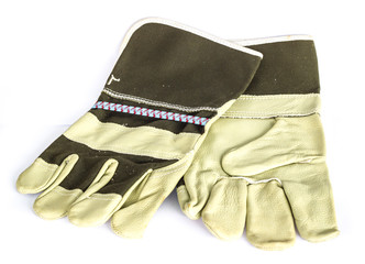 leather gloves for welding on a white background isolated