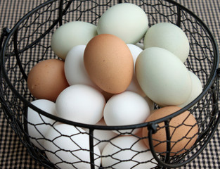 Closeup of an Egg Basket with Multicolor Eggs