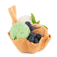 Ice cream scoops in wafer bowl