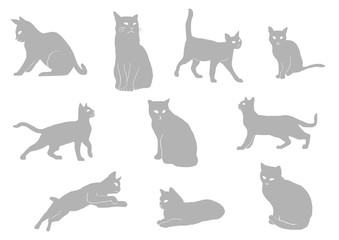 猫のシルエットイラストセット（グレー）